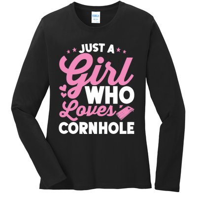 Funny Just A Girl Who Loves Cornhole Bean Bag Toss Ladies Long Sleeve Shirt