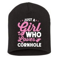 Funny Just A Girl Who Loves Cornhole Bean Bag Toss Short Acrylic Beanie