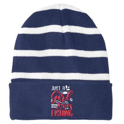 Funny Just A Who Loves Fishing Striped Beanie with Solid Band