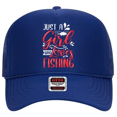 Funny Just A Who Loves Fishing High Crown Mesh Back Trucker Hat