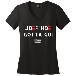 Funny Joe And The Hoe Gotta Go! American Flag Women's V-Neck T-Shirt