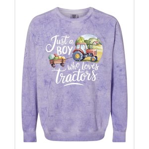 Farm Just A Who Loves Tractors Farmer Cool Gift Colorblast Crewneck Sweatshirt