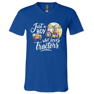 Farm Just A Who Loves Tractors Farmer Cool Gift V-Neck T-Shirt