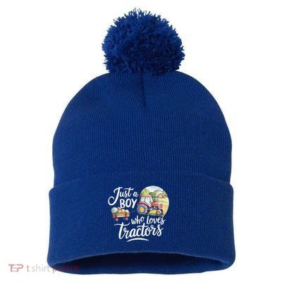 Farm Just A Who Loves Tractors Farmer Cool Gift Pom Pom 12in Knit Beanie