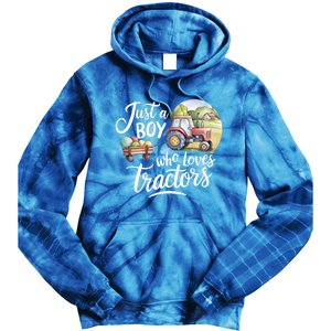 Farm Just A Who Loves Tractors Farmer Cool Gift Tie Dye Hoodie