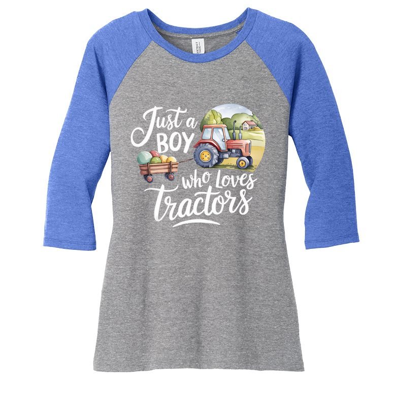 Farm Just A Who Loves Tractors Farmer Cool Gift Women's Tri-Blend 3/4-Sleeve Raglan Shirt