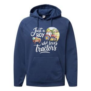 Farm Just A Who Loves Tractors Farmer Cool Gift Performance Fleece Hoodie