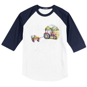 Farm Just A Who Loves Tractors Farmer Cool Gift Baseball Sleeve Shirt