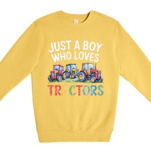 Farm Just A Who Loves Tractors Farmer Cute Gift Premium Crewneck Sweatshirt