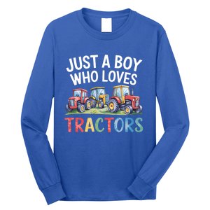 Farm Just A Who Loves Tractors Farmer Cute Gift Long Sleeve Shirt