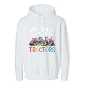 Farm Just A Who Loves Tractors Farmer Cute Gift Garment-Dyed Fleece Hoodie