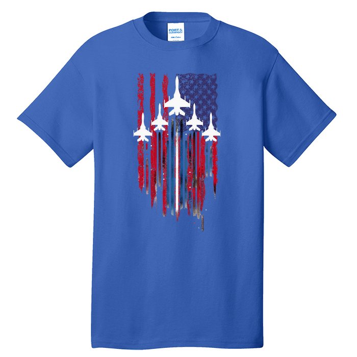 Fighter Jet Airplane American Flag Patriotic Tall T-Shirt