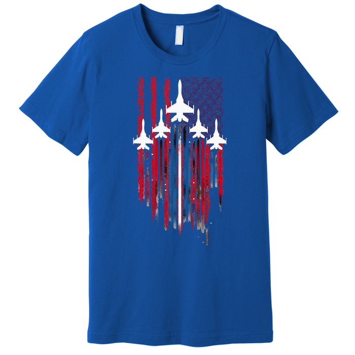 Fighter Jet Airplane American Flag Patriotic Premium T-Shirt