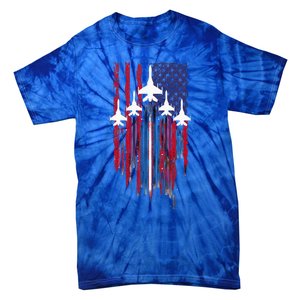 Fighter Jet Airplane American Flag Patriotic Tie-Dye T-Shirt