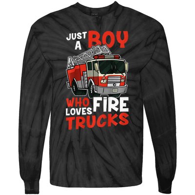 Firefighter Just A Who Loves Fire Trucks Tie-Dye Long Sleeve Shirt