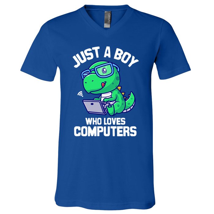 Funny Just A Who Loves  Computers Gaming Gift V-Neck T-Shirt