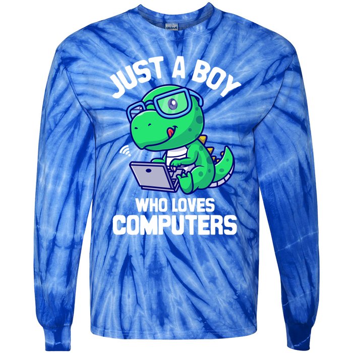 Funny Just A Who Loves  Computers Gaming Gift Tie-Dye Long Sleeve Shirt