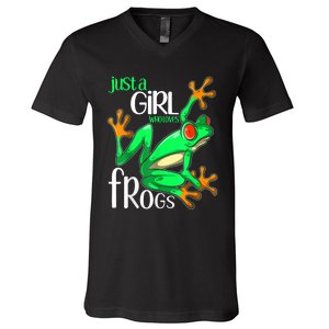 Frog Just A Girl Who Loves Frogs Gift V-Neck T-Shirt