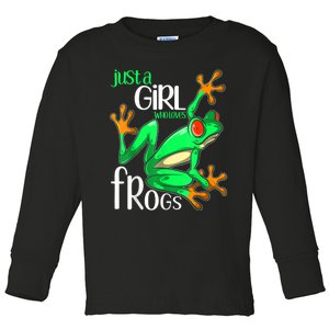 Frog Just A Girl Who Loves Frogs Gift Toddler Long Sleeve Shirt