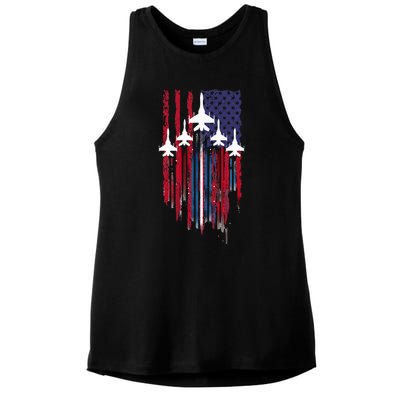 Fighter Jet Airplane American Flag Patriotic Ladies PosiCharge Tri-Blend Wicking Tank