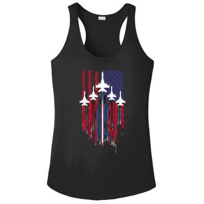 Fighter Jet Airplane American Flag Patriotic Ladies PosiCharge Competitor Racerback Tank