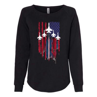 Fighter Jet Airplane American Flag Patriotic Womens California Wash Sweatshirt