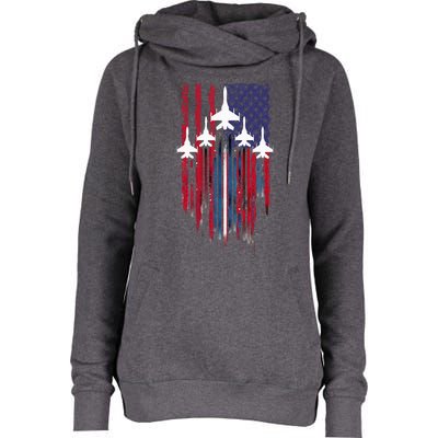 Fighter Jet Airplane American Flag Patriotic Womens Funnel Neck Pullover Hood