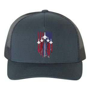 Fighter Jet Airplane American Flag Patriotic Yupoong Adult 5-Panel Trucker Hat