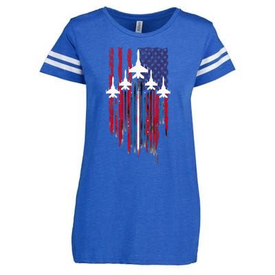 Fighter Jet Airplane American Flag Patriotic Enza Ladies Jersey Football T-Shirt