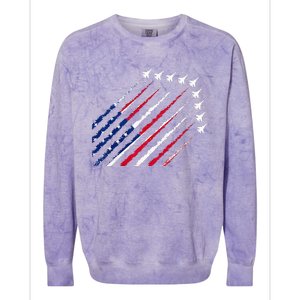 Fighter Jet Airplane USA Flag 4th Of July Patriotic Colorblast Crewneck Sweatshirt