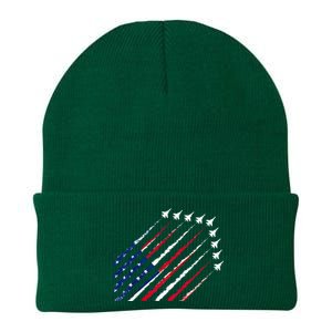 Fighter Jet Airplane USA Flag 4th Of July Patriotic Knit Cap Winter Beanie