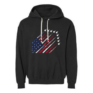 Fighter Jet Airplane USA Flag 4th Of July Patriotic Garment-Dyed Fleece Hoodie