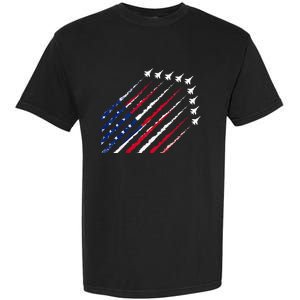 Fighter Jet Airplane USA Flag 4th Of July Patriotic Garment-Dyed Heavyweight T-Shirt