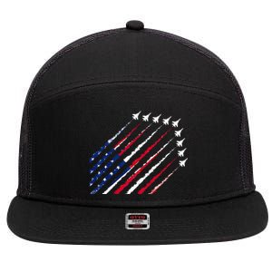 Fighter Jet Airplane USA Flag 4th Of July Patriotic 7 Panel Mesh Trucker Snapback Hat