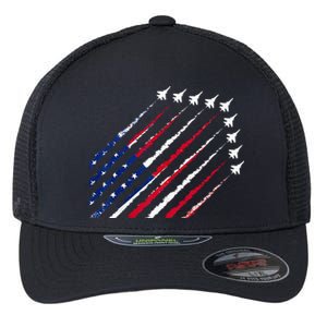 Fighter Jet Airplane USA Flag 4th Of July Patriotic Flexfit Unipanel Trucker Cap