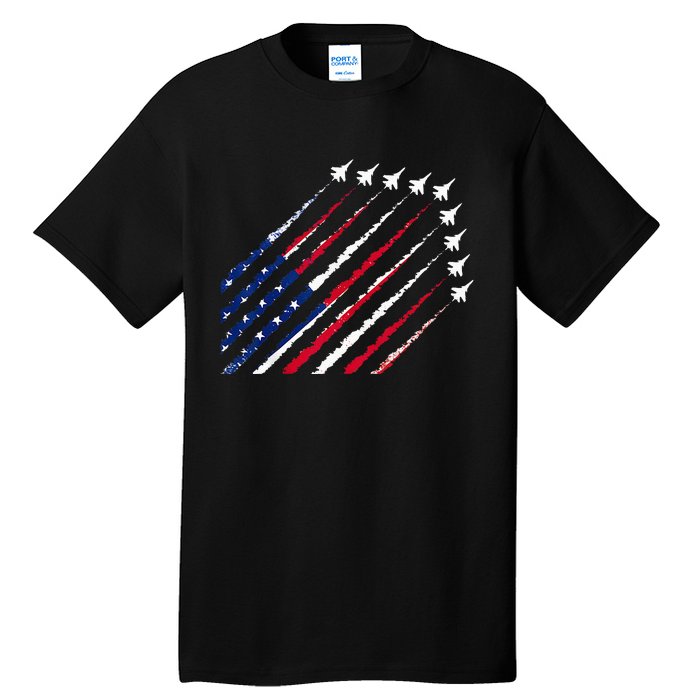 Fighter Jet Airplane USA Flag 4th Of July Patriotic Tall T-Shirt