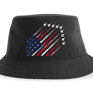 Fighter Jet Airplane USA Flag 4th Of July Patriotic Sustainable Bucket Hat