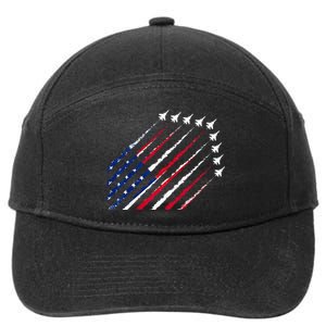 Fighter Jet Airplane USA Flag 4th Of July Patriotic 7-Panel Snapback Hat