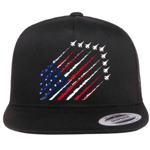 Fighter Jet Airplane USA Flag 4th Of July Patriotic Flat Bill Trucker Hat