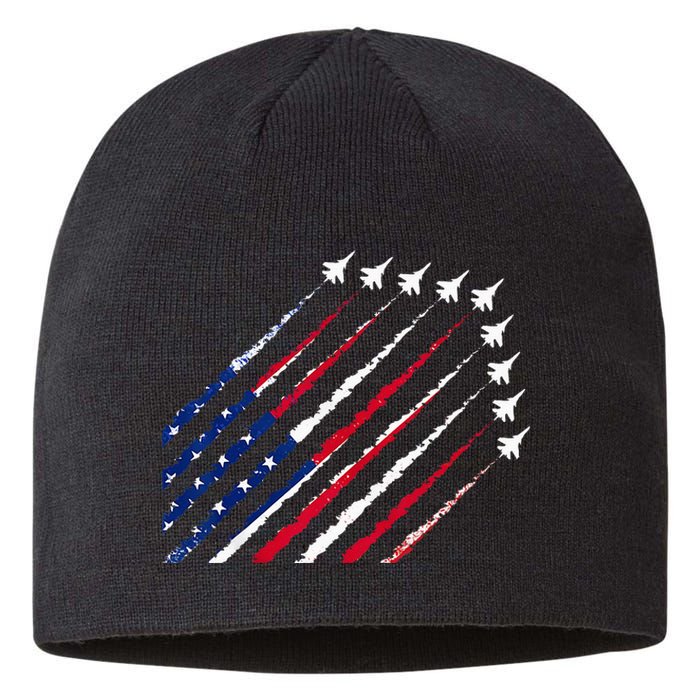 Fighter Jet Airplane USA Flag 4th Of July Patriotic Sustainable Beanie