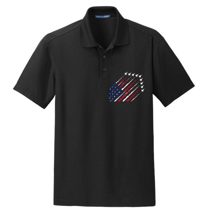 Fighter Jet Airplane USA Flag 4th Of July Patriotic Dry Zone Grid Polo