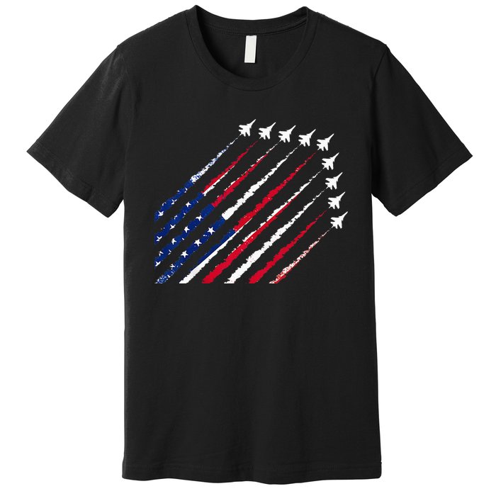 Fighter Jet Airplane USA Flag 4th Of July Patriotic Premium T-Shirt