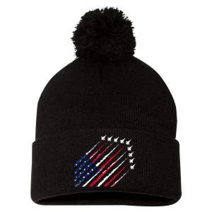 Fighter Jet Airplane USA Flag 4th Of July Patriotic Pom Pom 12in Knit Beanie