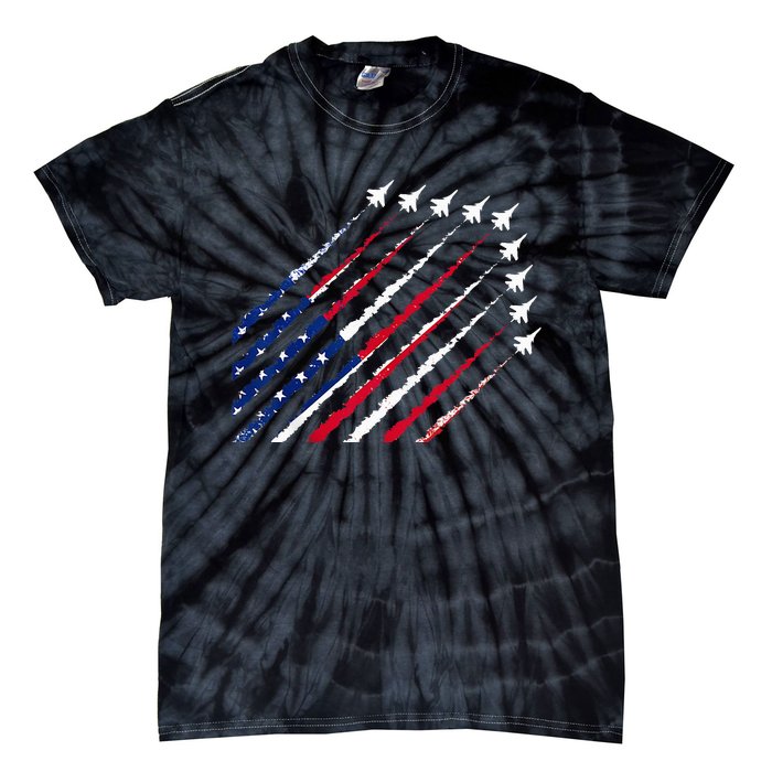 Fighter Jet Airplane USA Flag 4th Of July Patriotic Tie-Dye T-Shirt