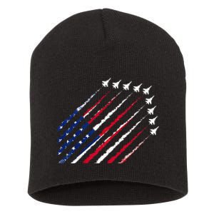 Fighter Jet Airplane USA Flag 4th Of July Patriotic Short Acrylic Beanie