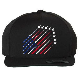 Fighter Jet Airplane USA Flag 4th Of July Patriotic Wool Snapback Cap