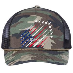 Fighter Jet Airplane USA Flag 4th Of July Patriotic Retro Rope Trucker Hat Cap