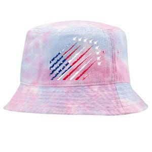 Fighter Jet Airplane USA Flag 4th Of July Patriotic Tie-Dyed Bucket Hat