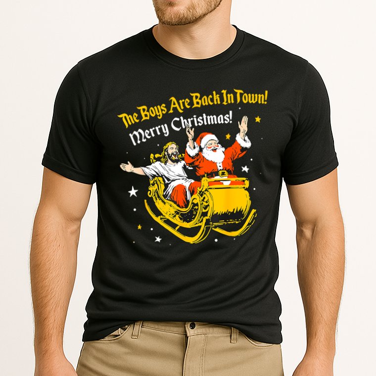 Funny Jesus And Santa Claus The Boy Are Back In A Town Xmas Gift Cooling Performance Crew T-Shirt