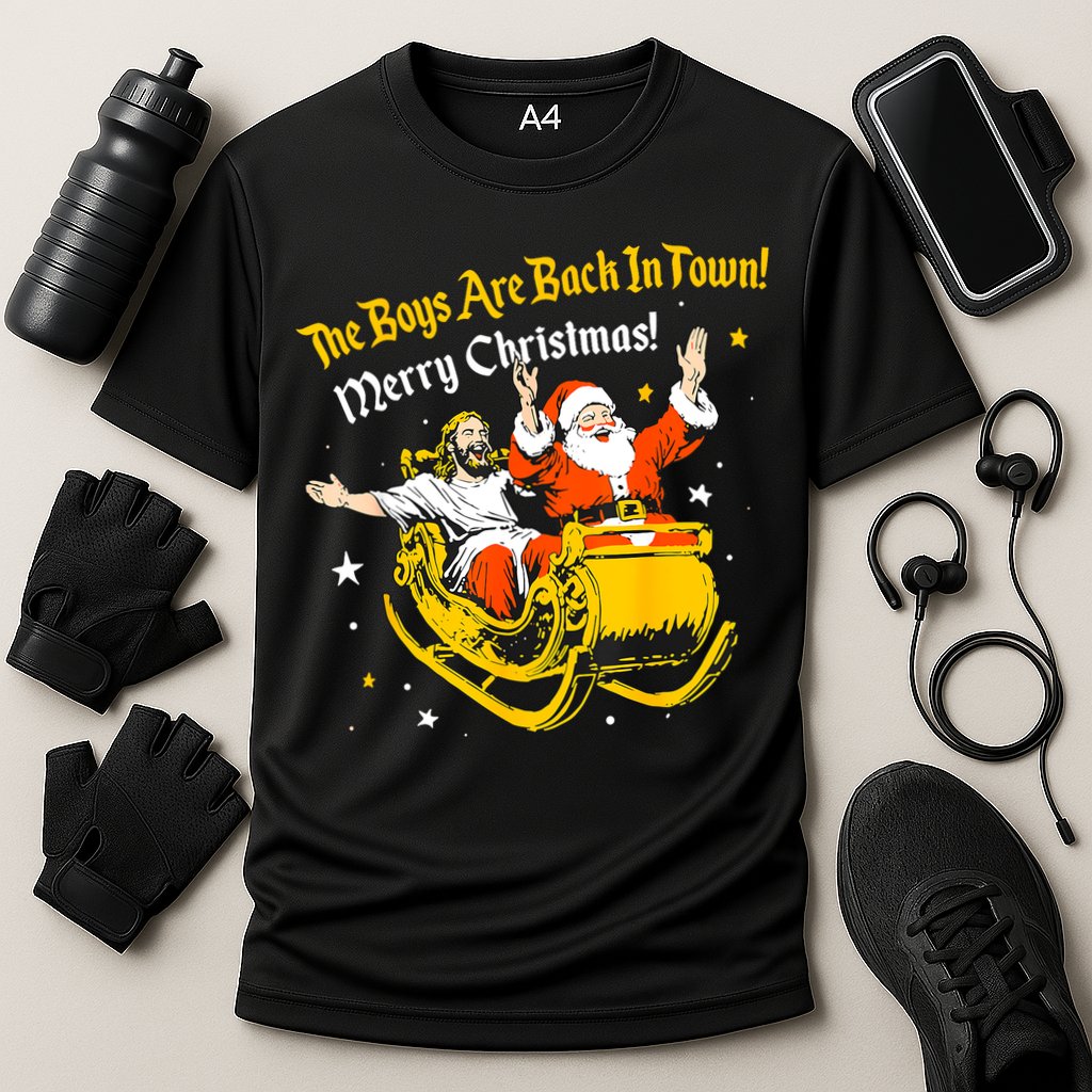 Funny Jesus And Santa Claus The Boy Are Back In A Town Xmas Gift Cooling Performance Crew T-Shirt
